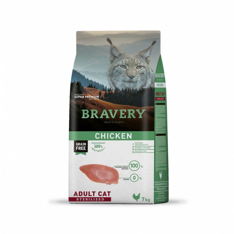 Bravery Adult Cat Sterilized Chicken Gato Adulto Alimento Seco 2 Kg - 7 Kg